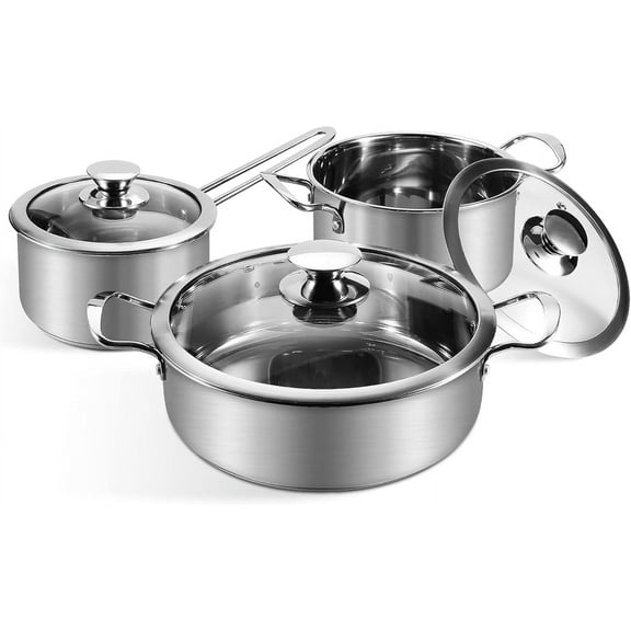 6 count Pots and Pans Set, Stainless Pot Set, Nonstick Kitchen Cookware Set, Induction Pots Set with Stay-Cool Handle, Works with and Gas Cooktops, Dishwasher Safe