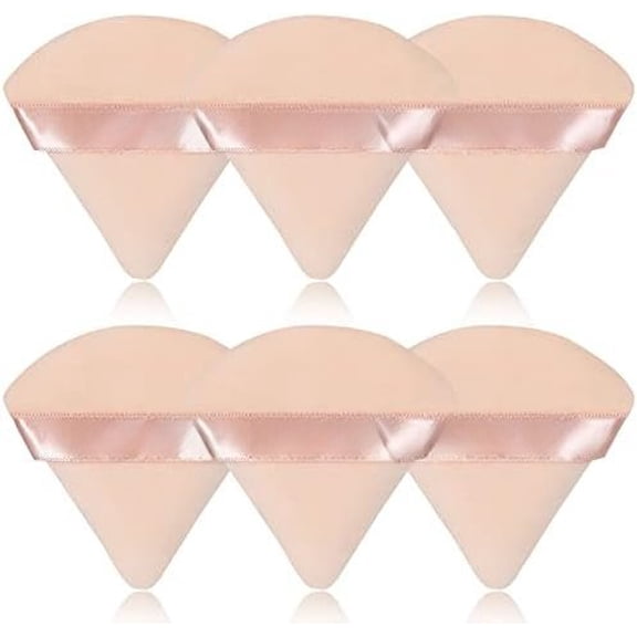 6 count Puff Makeup Velour Soft Triangle Puffs for Loose Mineral Wet Dry Foundation Sponge Makeup Tool - Nude
