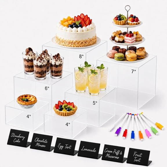 6 count Risers for Display Party Buffet Riser Clear(4",4",5",6",7",8")