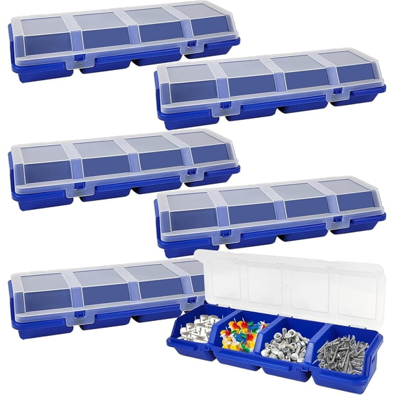 6 count Screw Organizers Storage Bins with , Plastic Stackable Hardware Organizer Box for Garage Nails Craft Tool Organizing, Tool Cart Cabinet Workbench Drawers with Compartment Bolt Organizer, Blue
