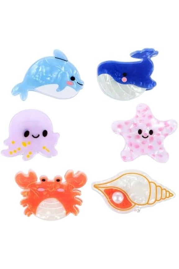 6 count Sea  Mini Claw Clip for Women Girls  Cute Small Fun Hair Clips Octopus Whale Crab Conch Dolphin Starfish Beach Hairs Accessories