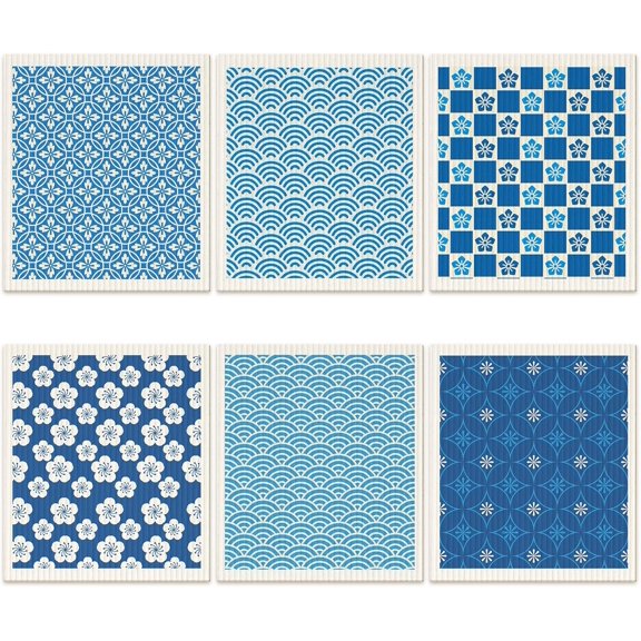 6 count Swedish Kitchen Dish Cloths Kitchen Towels Sponge Cleaning Cloths Wipes Absorbent Dish Cloth Quick Drying Washable Decorative Towels No Odor Bar Hand Towel ()
