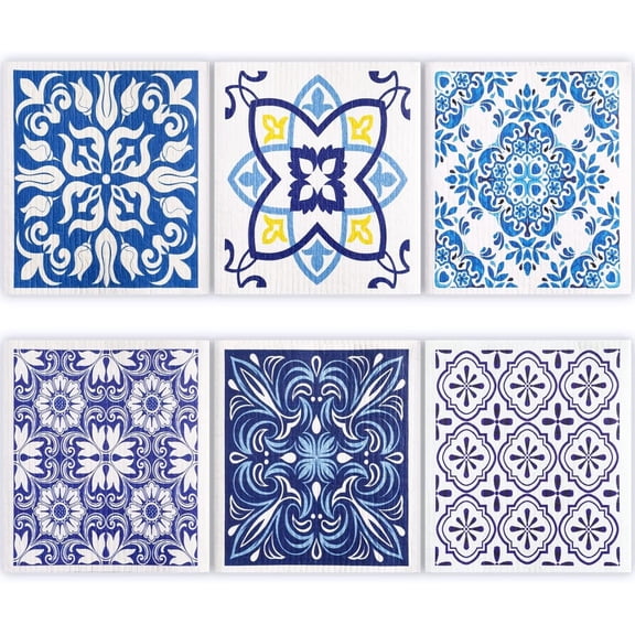 6 count Swedish Kitchen Dish Cloths Kitchen Towels Sponge Cleaning Cloths Wipes Absorbent Dish Cloth Quick Drying Washable Decorative Towels No Odor Bar Hand Towel (Blue )