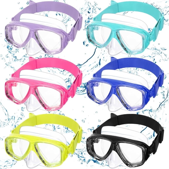 6 count Swimming Goggles with Nose Cover Elastic Strap Scuba Diving Wide View Swim Mask Goggles