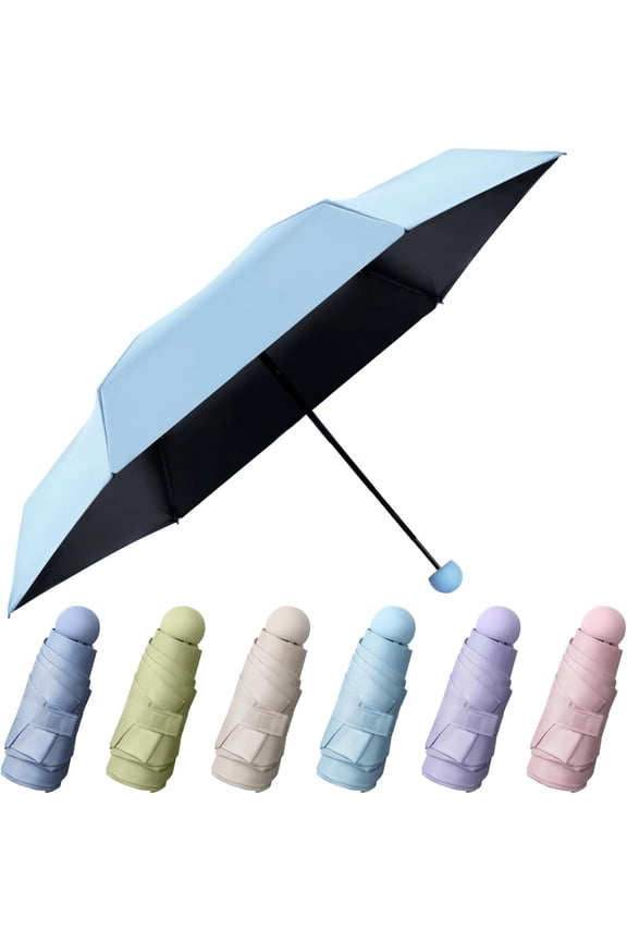 6 count Travel Mini Umbrella for Purse, Colored Compact Umbrellas, Bulk Small Folding UV Lightweight Portable Windproof Pocket for Sun Rain Protection, Girls Women