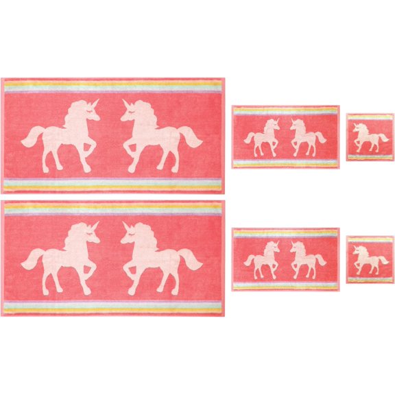 6 count Unicorn Towel Set -   Terry Jacquard - 2 Bath Towels, 2 Hand Towels, 2 Washcloths - 630 GSM Super Soft Absorbent  Bathroom Set -  Multicolor