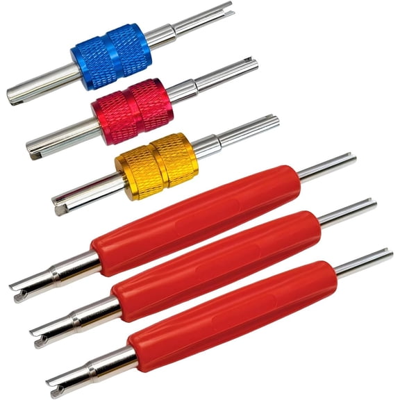 6 count Valve Core Kit, R134A R12 A/C HVAC Valve Core Set,Schrader Valve Stem Core Remover Tool, Air Conditioning Line Repair Tools for HVAC R22 R32 R410A Systerm