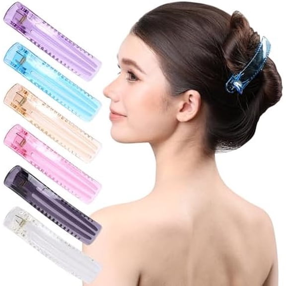 6 count Womens Classic Duckbill Clips Side Slide Firm Grip Barrettes Girls Beauty Accessory Plastic Pin Hailip Clamps Beautiful Hair Decor, Medium Transparent Multicolor