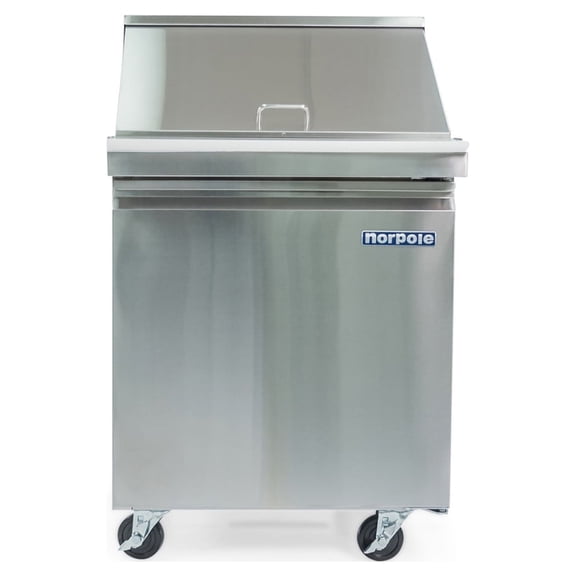 Norpole 6 cu. ft. Single Door Mega Top Prep Table Commercial Refrigerator in Stainless Steel in Stainless Steel