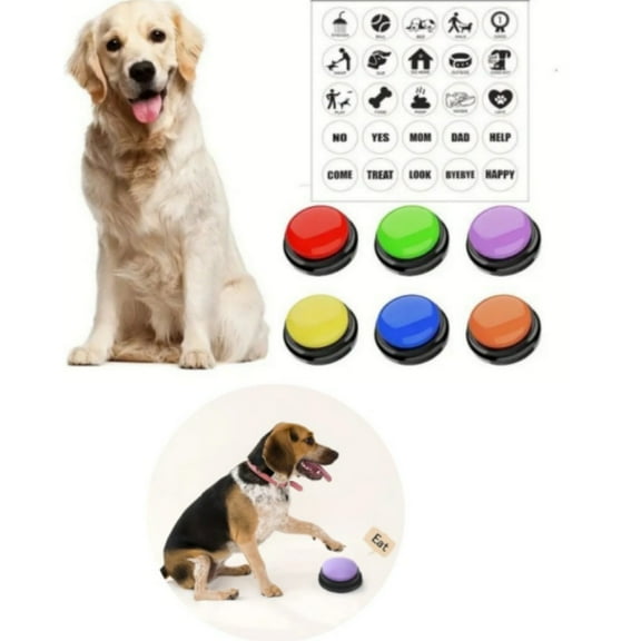 6 dog communication buttons, a buzzer for recording cat and dog conversations, a pet language training button, a pet cat trainer, and a smart interactive toy for pets