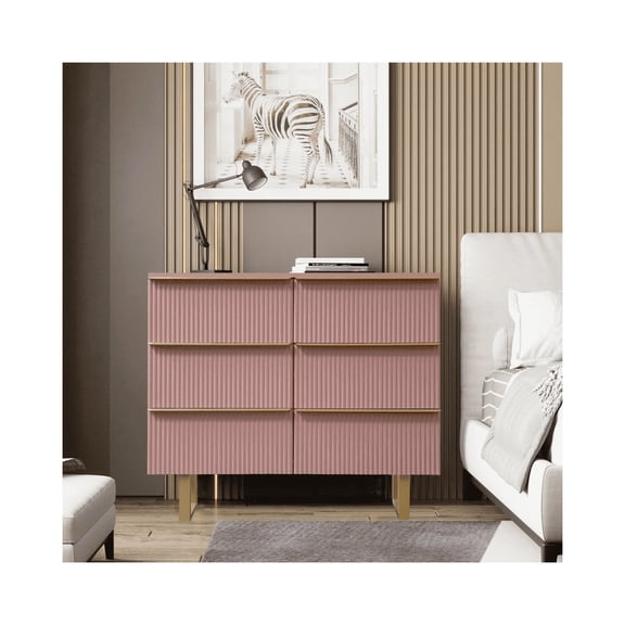 Woodpeckers Furniture and Mattress 6-drawer Dresser In Mdf Wood With Gold Metal Legs And Handles