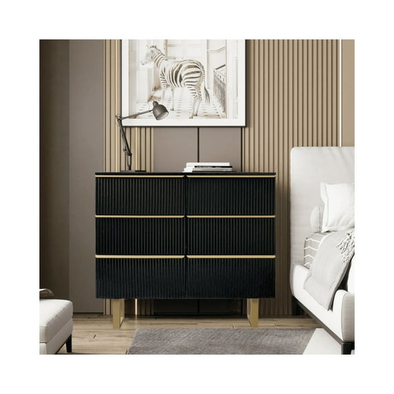Woodpeckers Furniture and Mattress 6-drawer Dresser In Mdf Wood With Gold Metal Legs And Handles