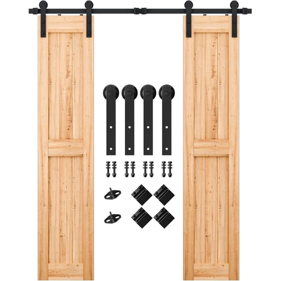6 feet heavy-duty double sliding barn door hardware kit, smooth and quiet - easy to install - includes step-by-step installation instructions, fits 18
