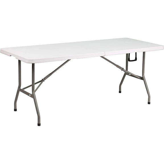 6-foot rectangular folding table with handles, suitable for indoor and outdoor use, white.
