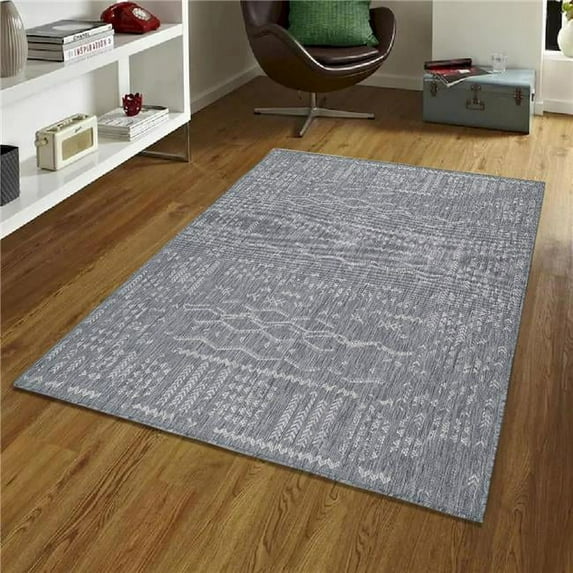 6 ft. 7 ft. x 9 ft. Oksana Gray Tribal Pattern Quick Dry Indoor & Outdoor Rectangle Area Rug
