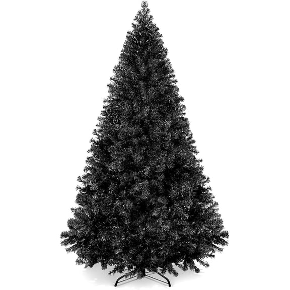 6 ft Artificial Black Christmas Tree with 947 PVC Branch Tips, Foldable Metal Base