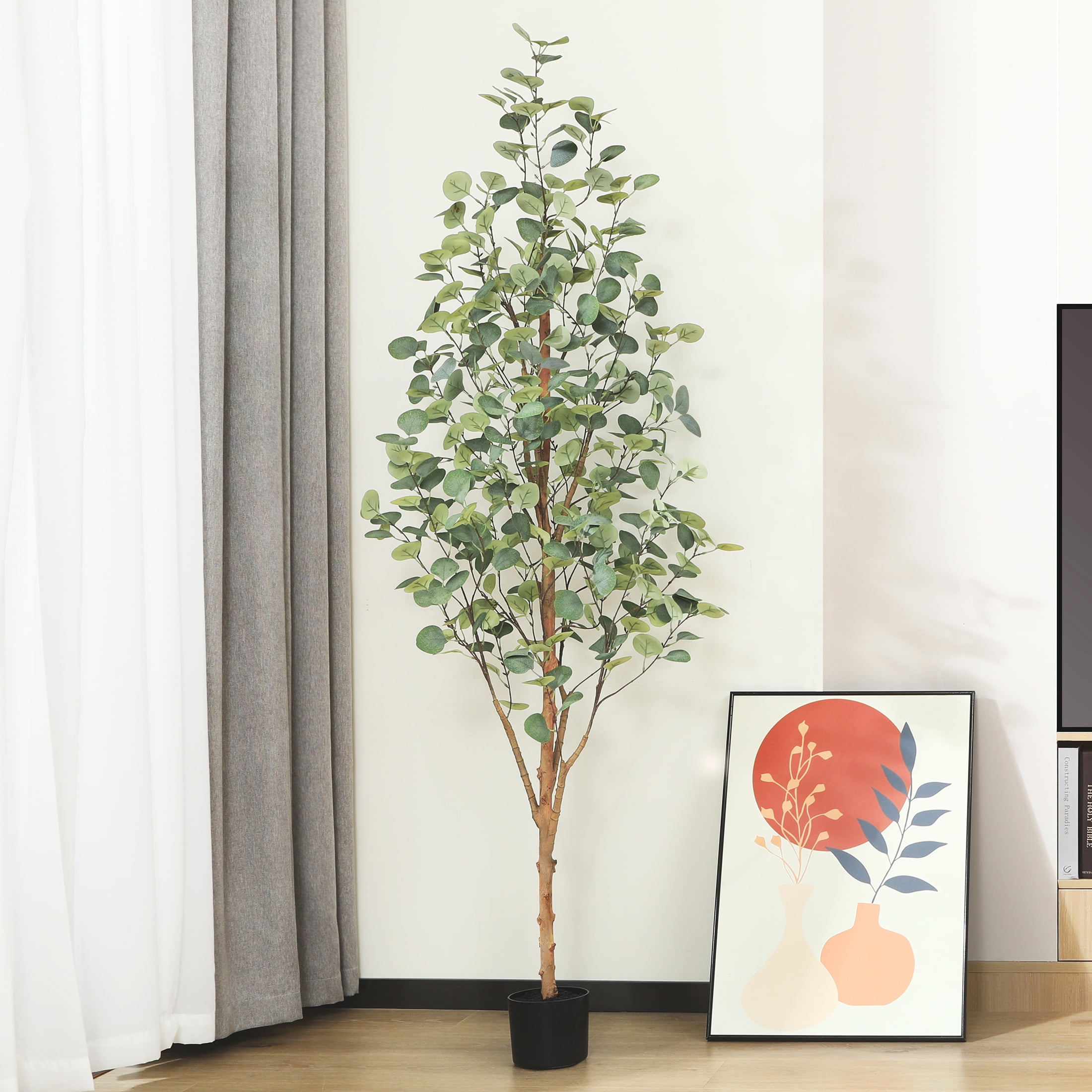 6 ft Artificial Eucalyptus Plants in Pot with Realistic Leaves and Natural Wood Trunk, Faux Tree