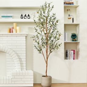 DR.Planzen 6 ft Artificial Olive Plants with Realistic Leaves and Natural Trunk, Silk Fake Olive Tree in Black Plastic Pot, Faux Olive Tree for Office Home