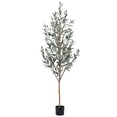 thumbnail image 1 of 6 ft Artificial Olive Plants with Realistic Leaves and Natural Trunk, Silk Fake Potted Tree with Wood Branches and Fruits, Faux Olive Tree for Office Home Decor, 1 of 9