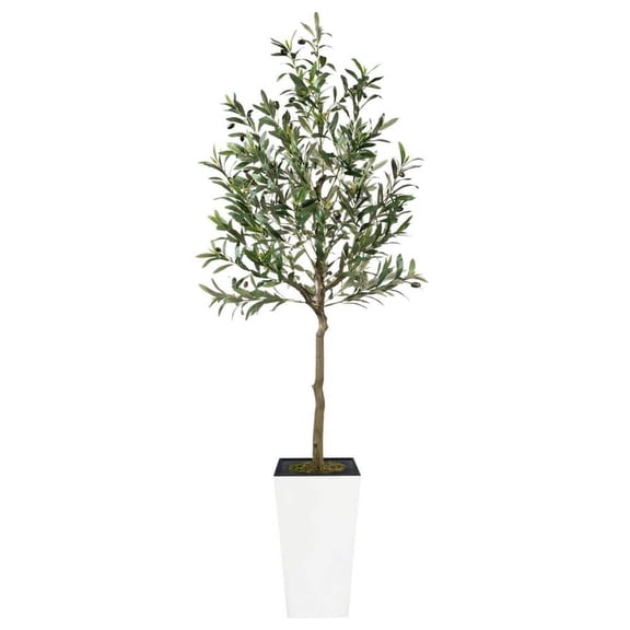 6 ft. Artificial Olive Tree with White Planter 72in Fake Plants Indoor Outdoor Realistic Large Faux Potted Tree Home Dec