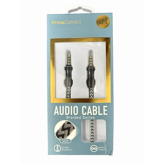 6 ft Audio Aux Cable, 3.5mm Male to Male, Tangle Resistant, Durable, Superior Stereo Cord for Smartphones, Tablets, Laptops, Car Stereos, Music, Podcasts, Black