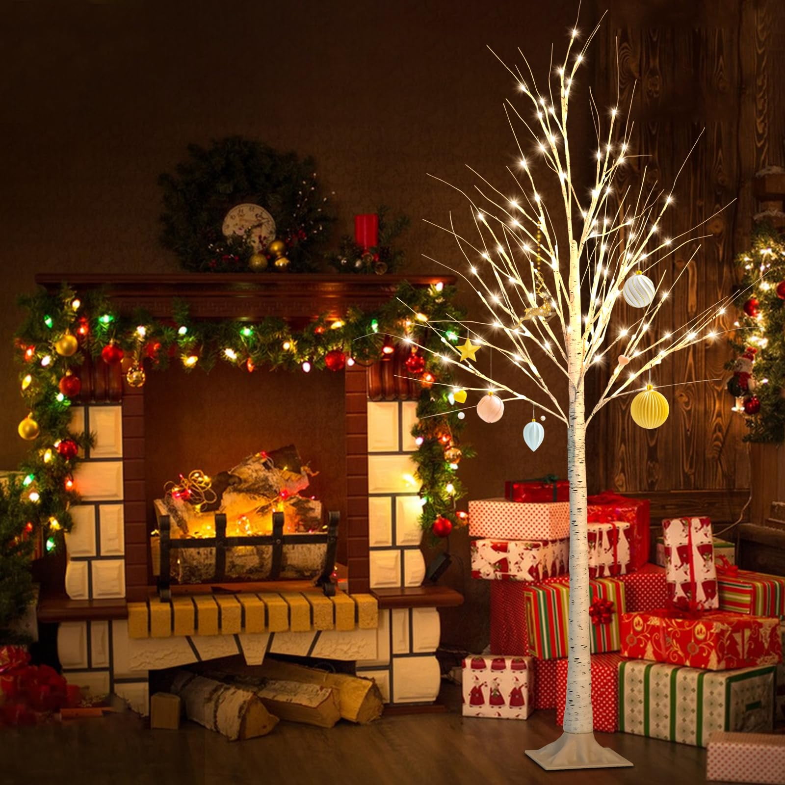 6 ft Birch Tree with Led Lights, Artificial Birch Tree Outdoor Lighted