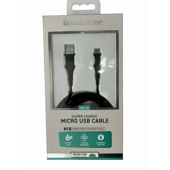 6 ft Braided Micro USB Cable, Extra Long Durable Nylon, Fast Charging, Data Transfer, Tangle Free, Compatible with Android Phones, Tablets, Micro USB Devices, Reliable Charging Cord, Black