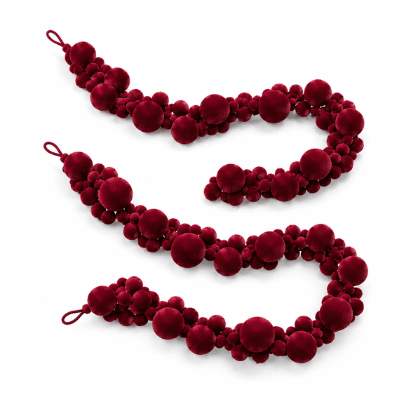 6 ft Burgundy Velvet Christmas Ball Ornament Garland