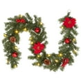 thumbnail image 1 of 6 ft Christmas Garland with Lights, Pre-lit Christmas Garland with 20 LED Ligts Pinecones Red Berries Poinsettia, Indoor Outdoor Garland for Home Fireplace Staircase Decoration, 1 of 7