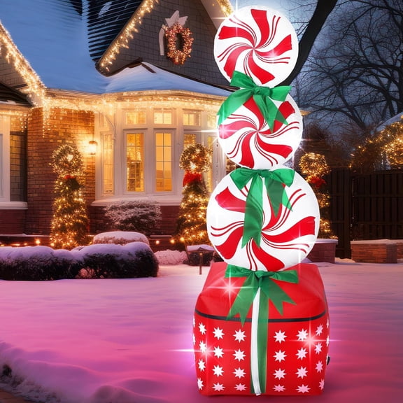 6 ft Christmas Inflatables Outdoor Decorations Christmas Blow up Yard Decorations with Built in LED Lights for Outside Lawn Yard Garden Xmas Holiday Party (Xmas Candy)