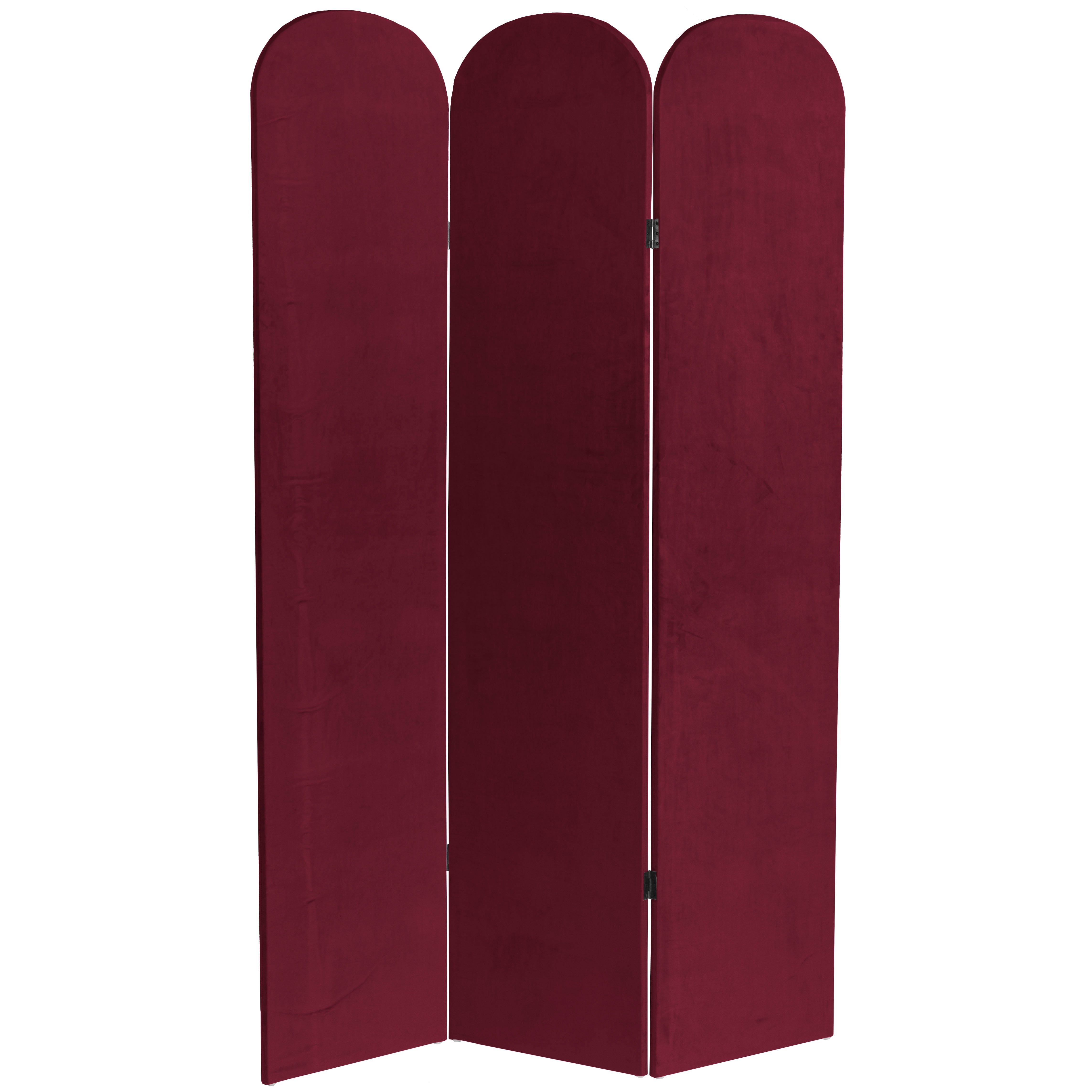 6 ft. Classic Arch Velvet Room Divider Burgundy 3 Panel