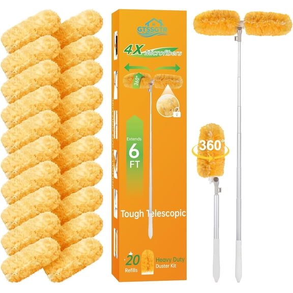 6 ft Extendable Duster Handle with 20 Pcs, 360 Heavy Duty Duster Refills Kit for , 4X Electrostatic Microfiber for Cleaning Home, Effortlessly Reach Ceilings, Fans & Hard-to-Reach Areas