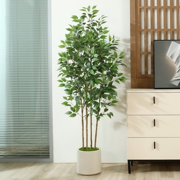 6 ft Faux Ficus Plant in Large White Planter, Artificial Ficus Tree in Pot, Perfect Home Décor