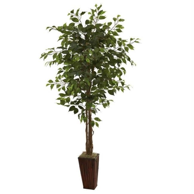 Lush 6' Ficus Floor Plant in Elegant Bamboo Planter