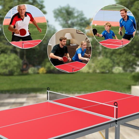 6 ft Foldable Ping Pong Table, Portable Indoor Outdoor Table Tennis Table with Net, 2 Paddles and 3 Balls, No Assembly Required, 72 x 36 x 30 in