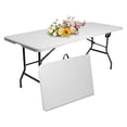 thumbnail image 1 of 6 ft Foldable Plastic Table for Display, Camping, Party, Dining, Barbecue, Picnic with Carrying Handle - White, 1 of 7