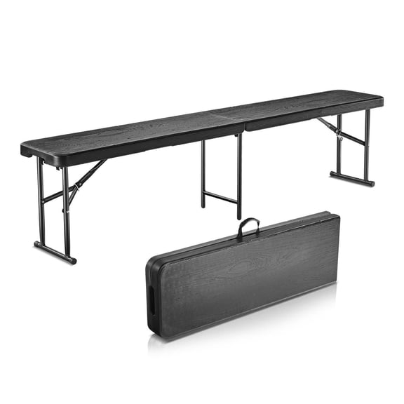 6 ft Folding Plastic Bench - Portable HDPE Seating for Sports, Parties, Camping - Indoor/Outdoor Use - Black (1-Pack)