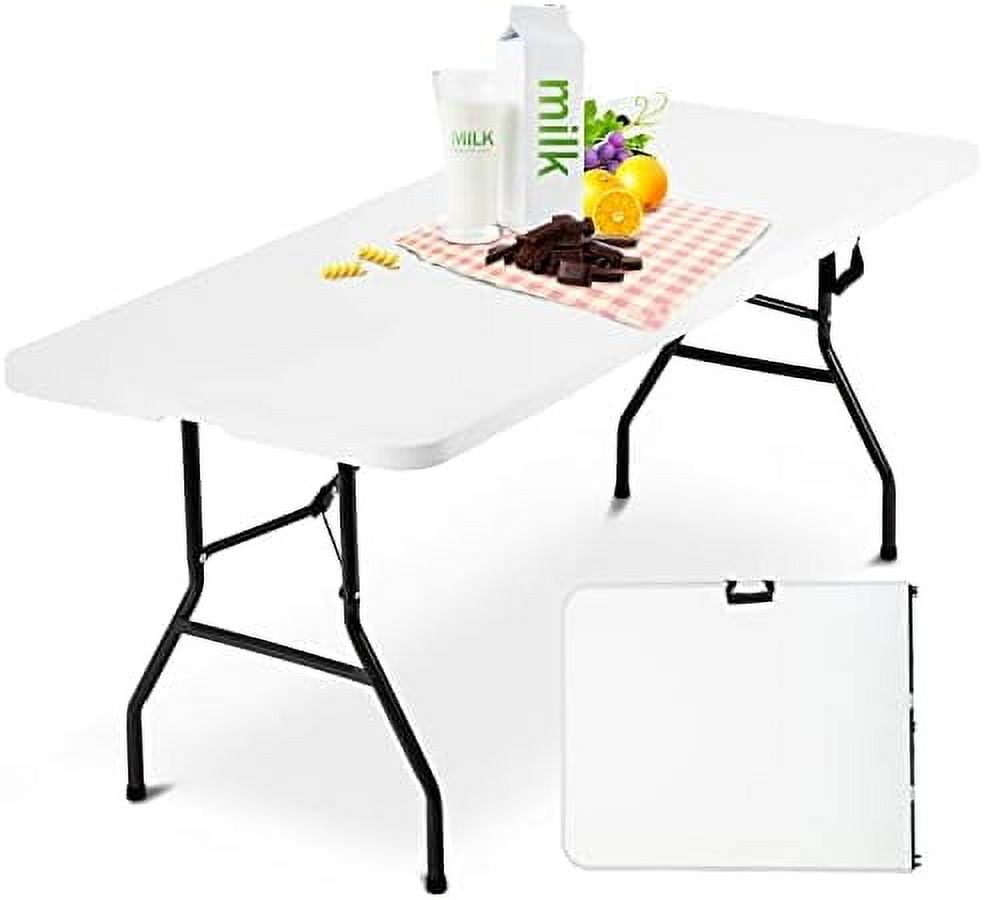 6 ft Folding Portable Table - White, Modern Design - Picnic, BBQ, Dining, Camping, Wedding - 500 lbs Capacity - Easy to Clean, Indoor/Outdoor Use