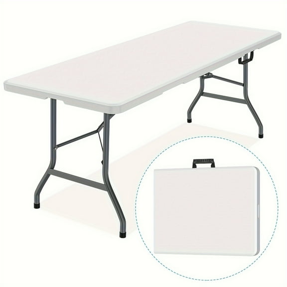 6 ft Folding Table, Lightweight Portable Table for Indoor & Outdoor, Picnic, Camping, Board Game with Carrying Handle, Locks - White