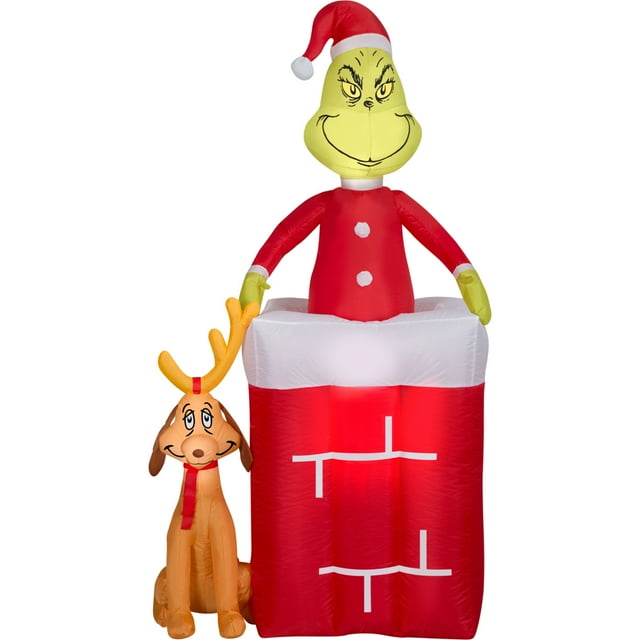 6 ft. H Christmas Airblown Inflatables Dr. Seuss Grinch W/Max And ...