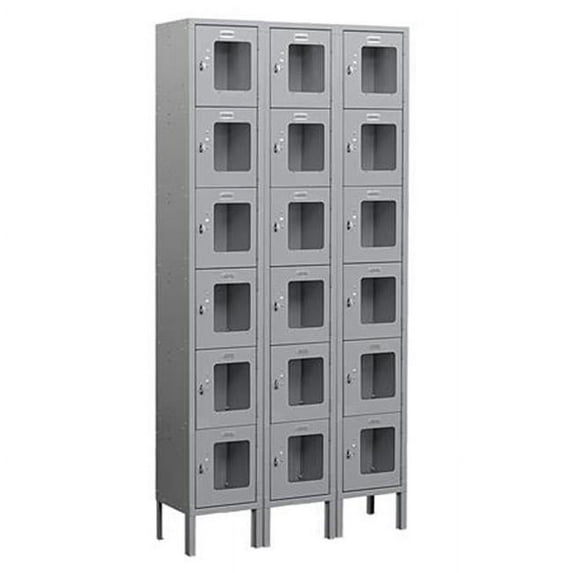 6 ft. H x 18 in. D See-Through Metal Locker - Six Tier Box Style - 3 Wide - Unassembled - Gray