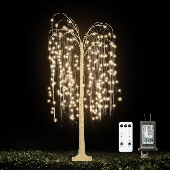 6 ft Lighted Artificial Willow Trees - Weeping Willow Tree with Warm White Light, Christmas Thanksgiving Decor for Yard Patio Wedding Party, White