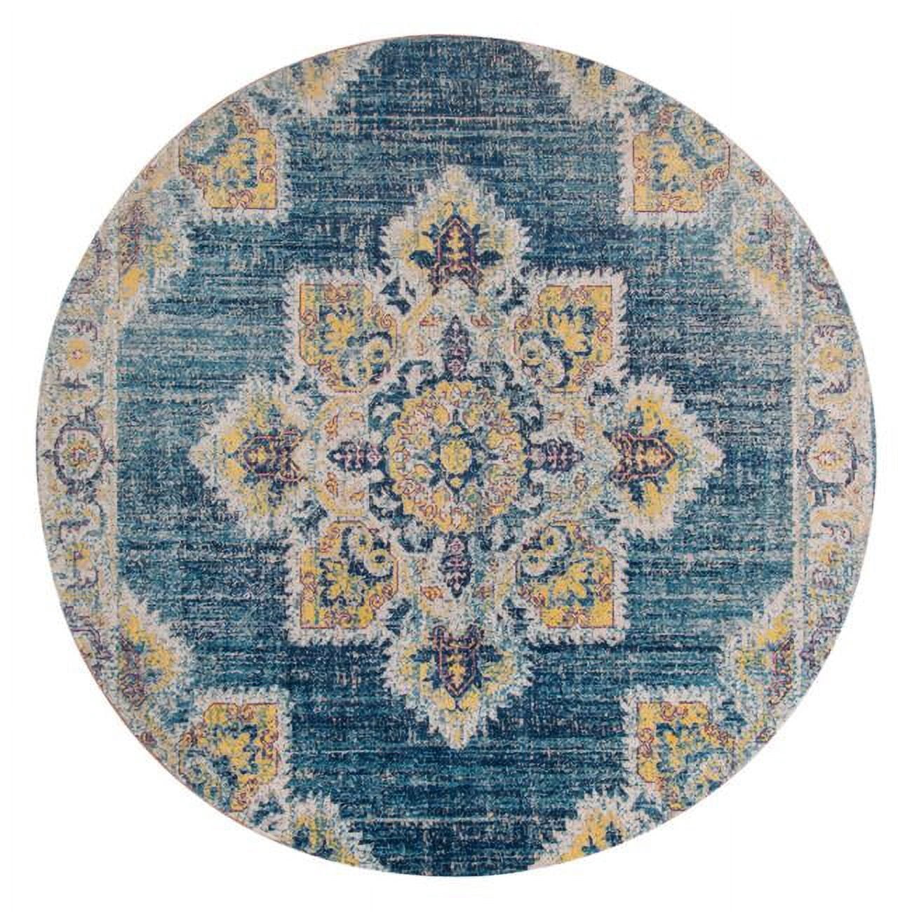Round Loop Rug 6 ft. Medallion Power Loom Round Rug with Fringe, Teal Blue - Walmart.com