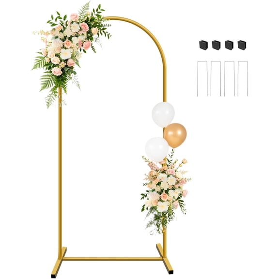 6 ft Metal Arch Backdrop Stand, Wedding Arch Stand with Ground Nails, Balloon Arched Frame for Wedding, Shower, Birthday Party, Photography, Garden Floral,Ceremony Decor