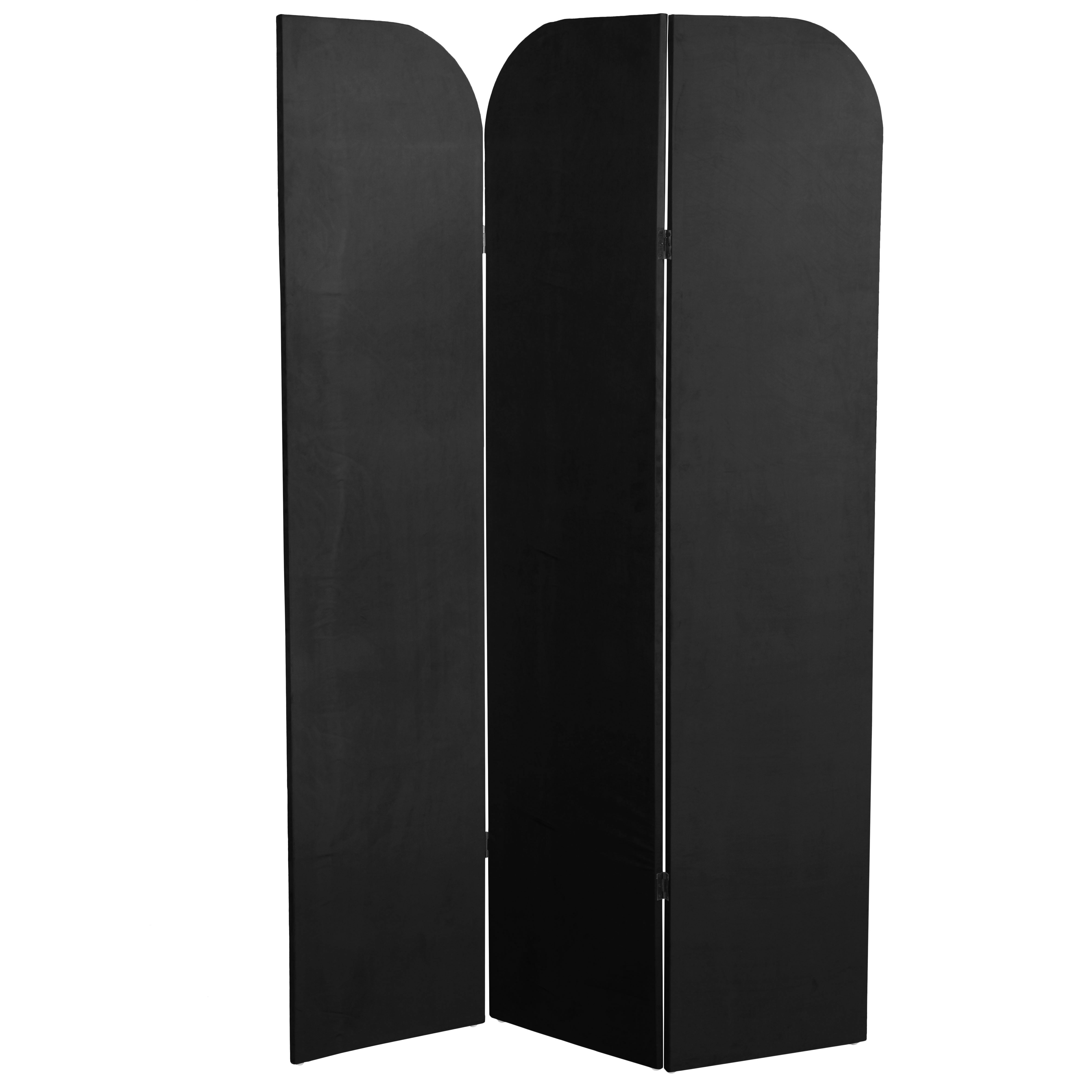 6 ft. Modern Arch Velvet Room Divider Black 3 Panel