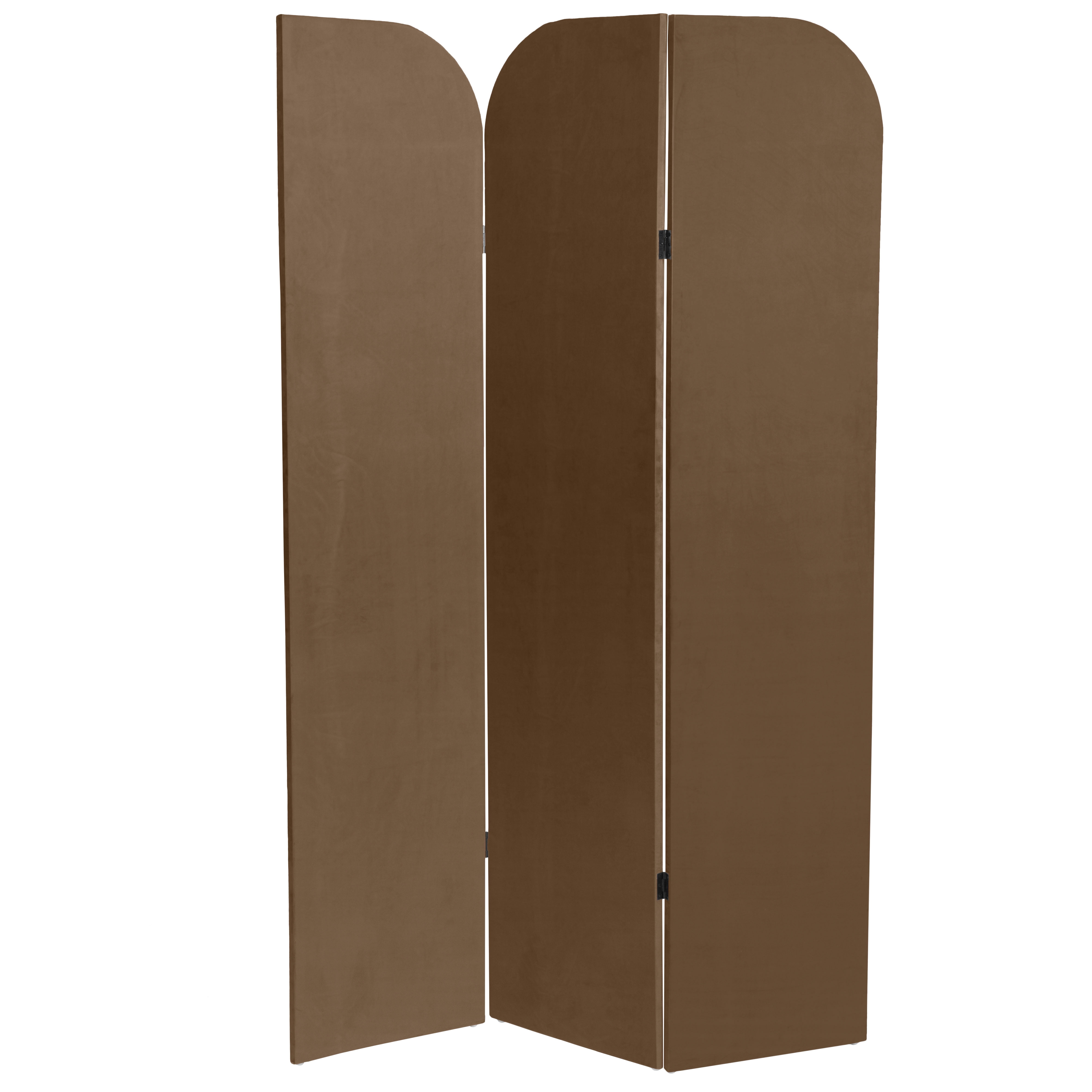 6 ft. Modern Arch Velvet Room Divider Brown 3 Panel
