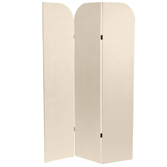 6 ft. Modern Arch Velvet Room Divider Cream 3 Panel