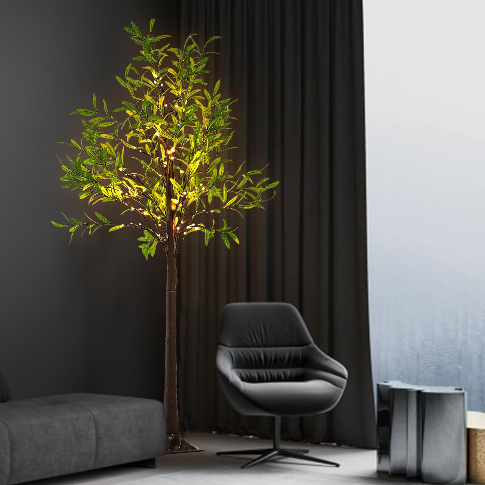 6ft PreLit Faux Olive Tree Artificial Lighted Branch, Warm White LED