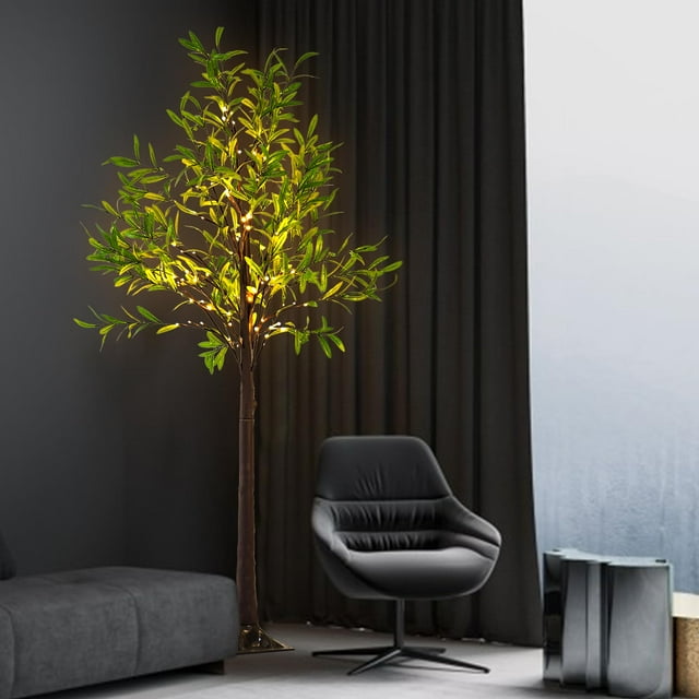 6ft PreLit Faux Olive Tree Artificial Lighted Branch, Warm White LED for Holiday Party Decor