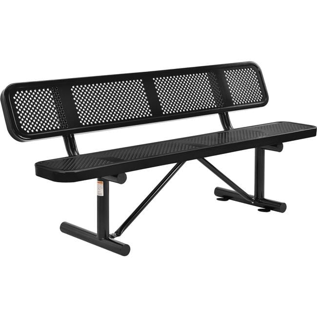 72-inch Black Steel Outdoor Picnic Bench with Perforated Metal Backrest